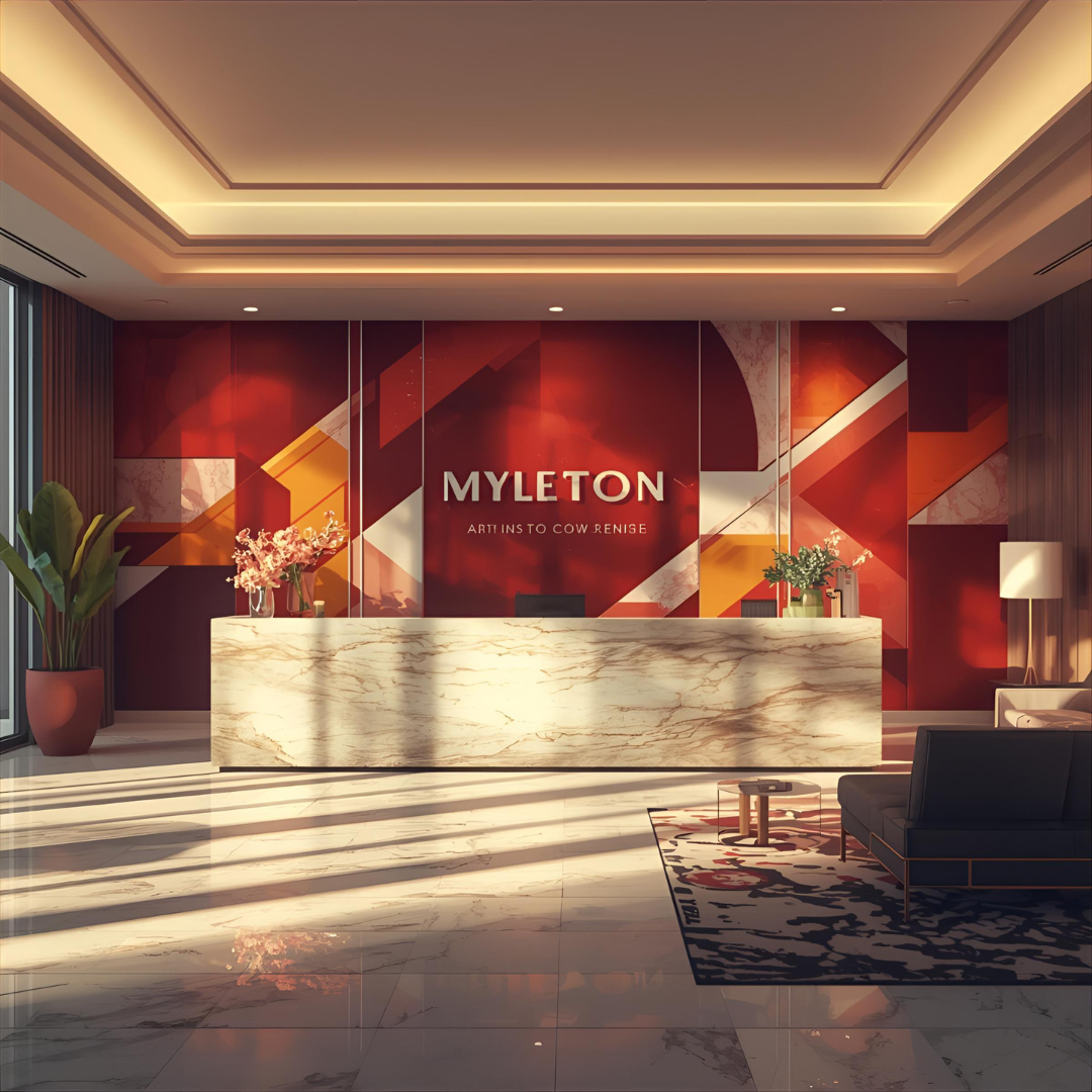  Corporate reception interior design UAE by Vibgyor Interiors.
